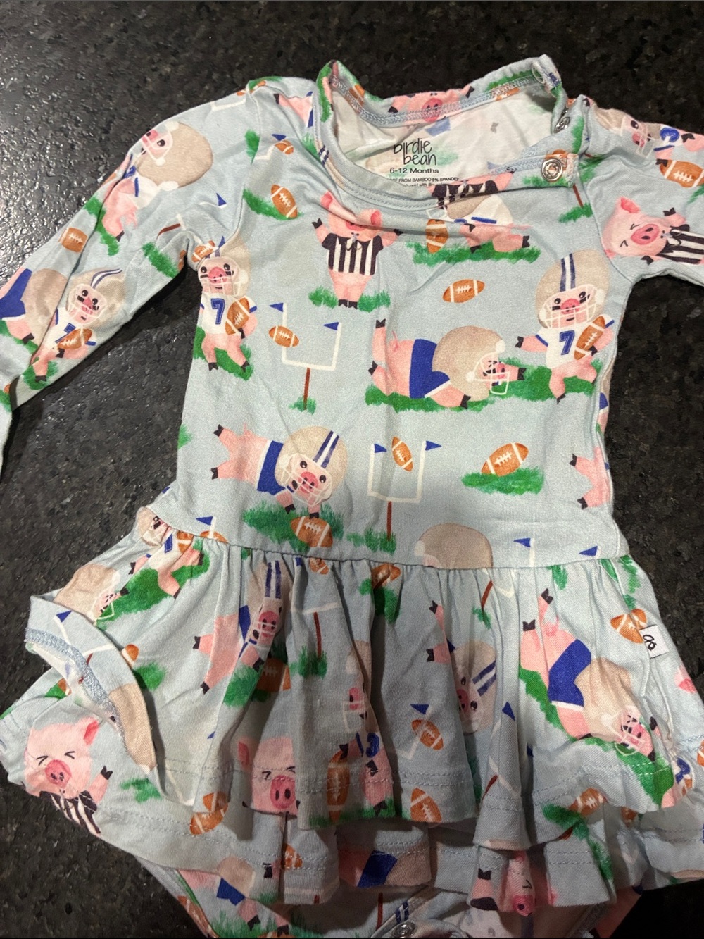 Burt's Bees Baby Light Blue Pig Football Ruffle One-Piece